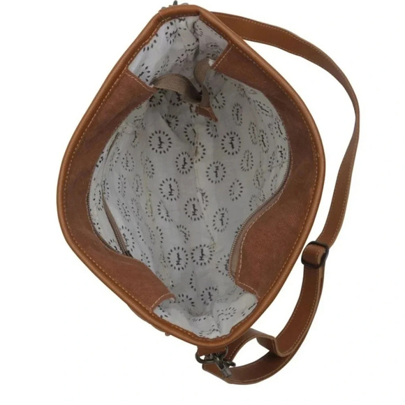 Myra Bag Boho Tooled Leather & Canvas Shoulder Bag New - Picture 6 of 9